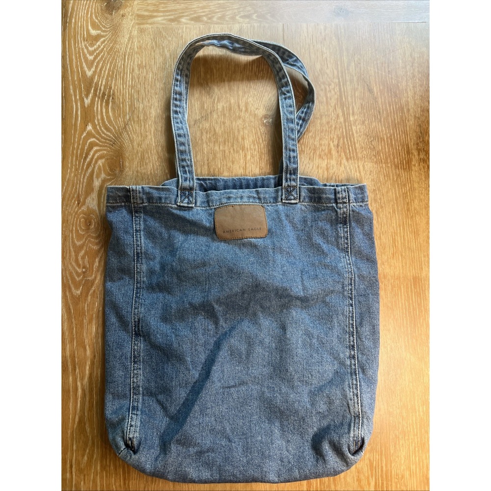 American Eagle Denim Tote Blue Jean‎ Double Strap Shoulder Bag 18 x 15"